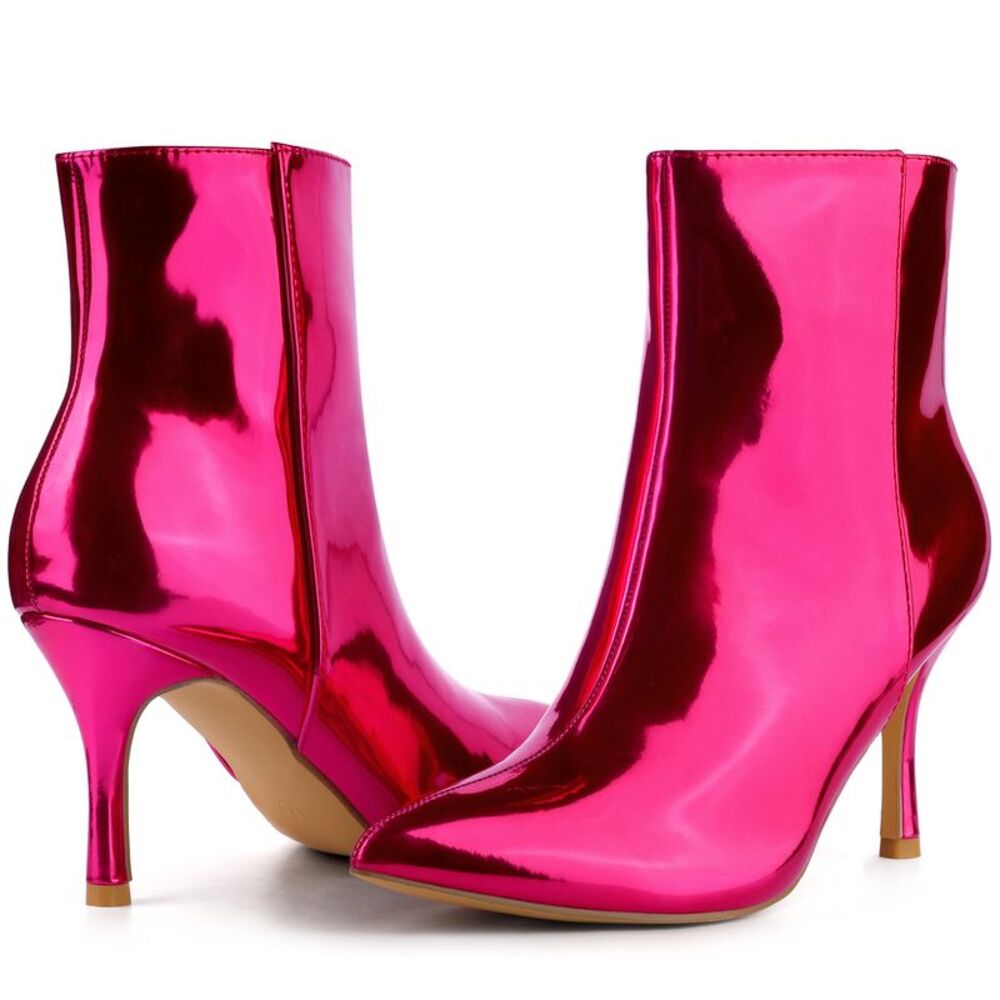 Hot Pink Patent Boot Pointy Toe Stiletto Heel Ankle Boots